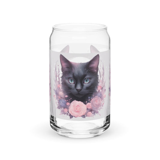 Black Cat Flowers Can-shaped glass