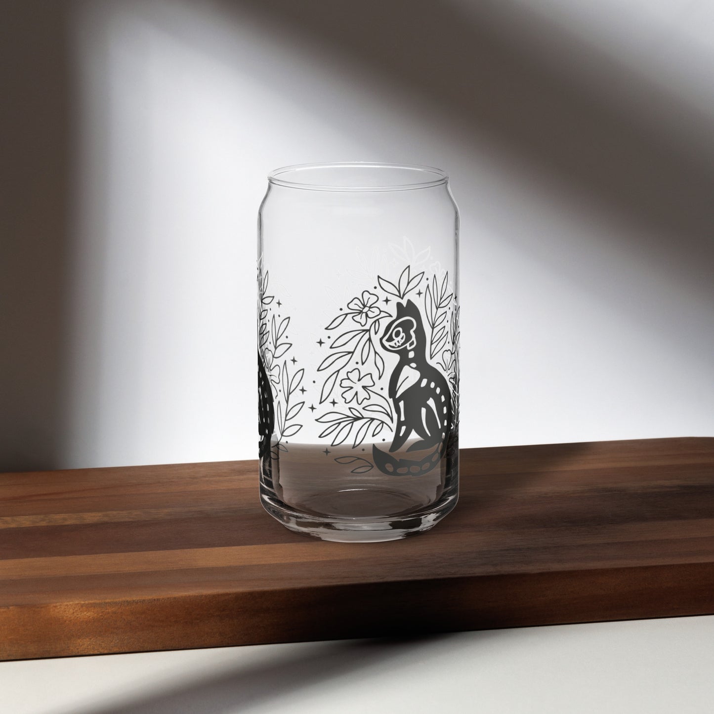 Black Skeleton Cat Can-shaped glass