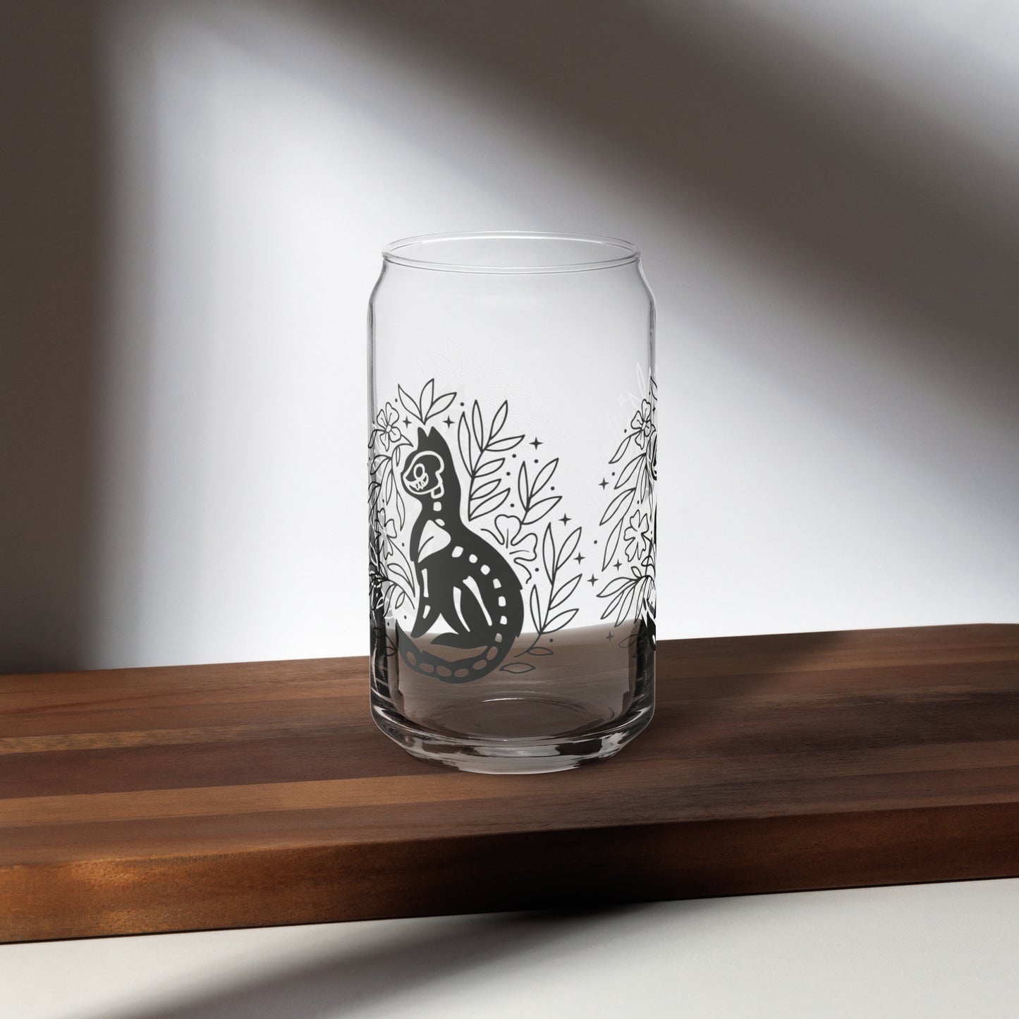 Black Skeleton Cat Can-shaped glass